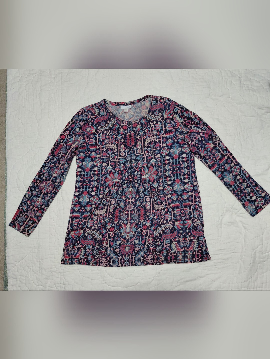 J. Jill Navy Multicolor Printed Long-Sleeve Tee